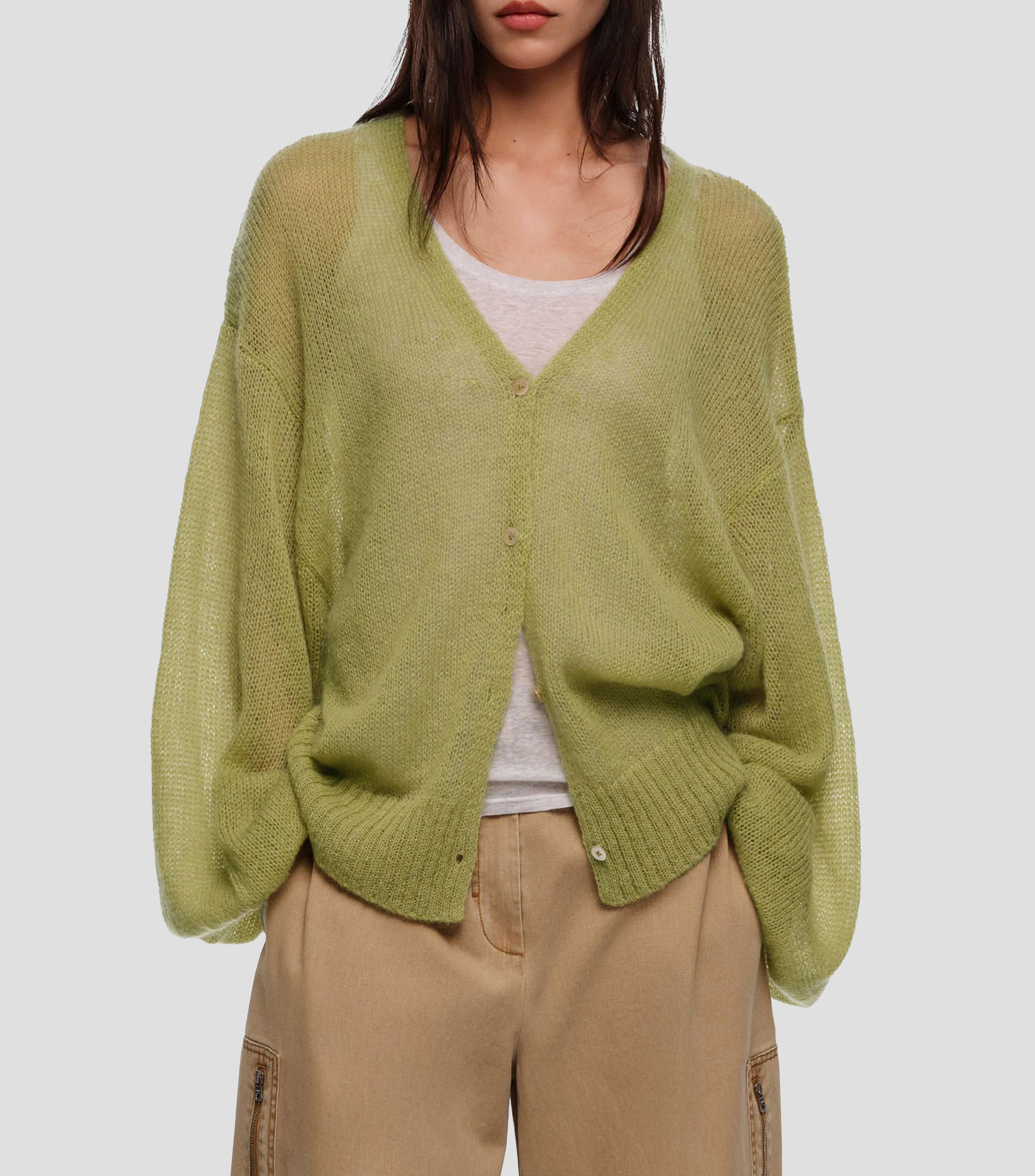 Cárdigan largo mohair lana verde Mujer